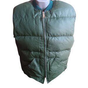 Vintage Large Green Puffer Vest Down Fill Reversible 1980's nylon Hunting